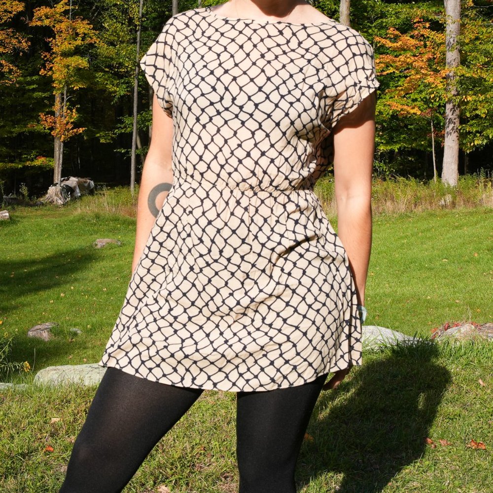 Pinkyotto cream and navy patterned minidress